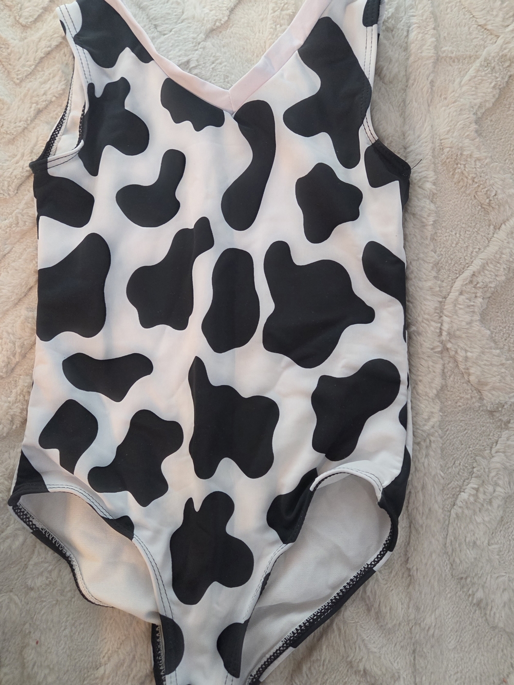 Black and White Cow Print Kids One-Piece Swimsuit Swimwear Girls Size 6 7 Swim